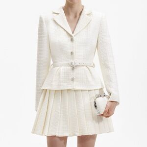 self-portrait Cream Boucle Mini Jacket Dress